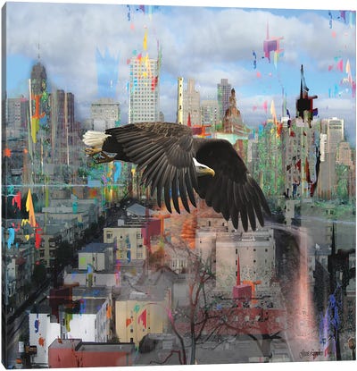 Cityscape With Distrustful Bird Canvas Art Print - Geert Lemmers