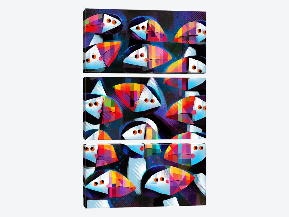 Shifty Puffins by Gareth Lucas 3-piece Canvas Print