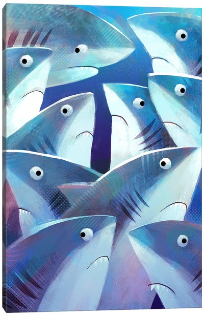 Shifty Sharks Canvas Art Print - Shark Art