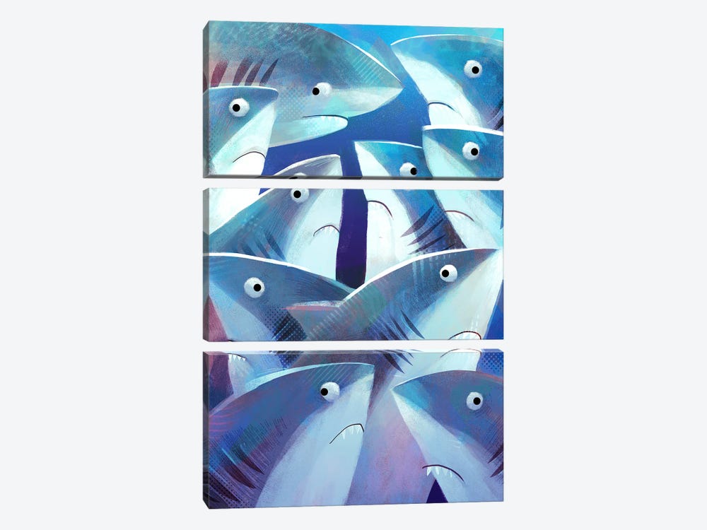 Shifty Sharks by Gareth Lucas 3-piece Canvas Wall Art