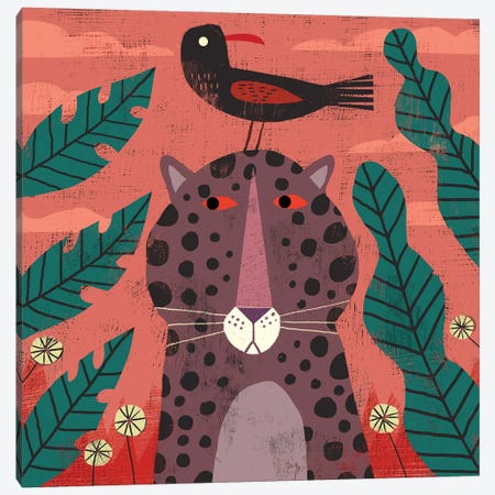 Leopard With Pesky Bird Canvas Print #GLS10} by Gareth Lucas Canvas Print