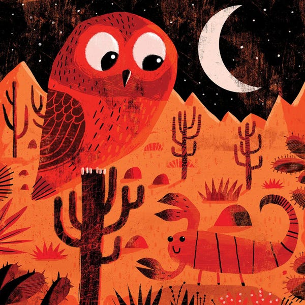 Gareth Lucas: Desert Owl And Scorpion by Gareth Lucas