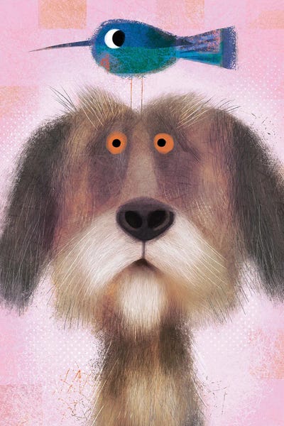 Dog With Pesky Bird by Gareth Lucas metal wall art