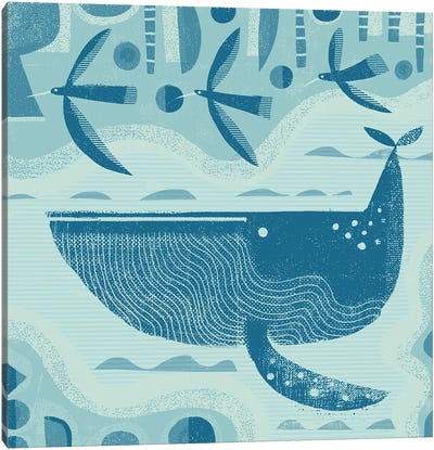 Whale And Birds Canvas Art Print - Gareth Lucas