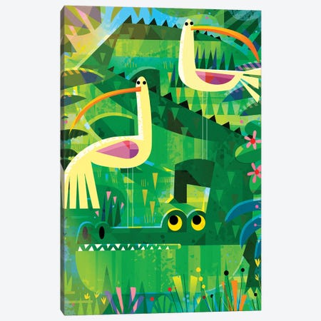 Croc With Pesky Birds Canvas Print #GLS17} by Gareth Lucas Canvas Art