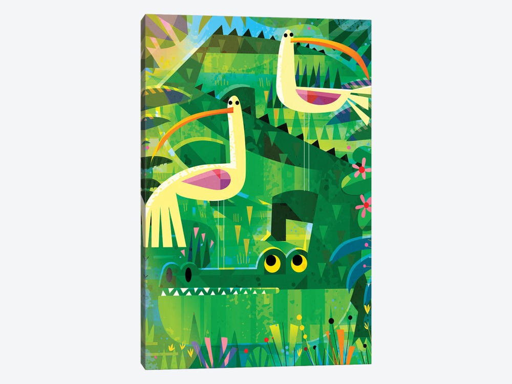 Croc With Pesky Birds by Gareth Lucas 1-piece Art Print