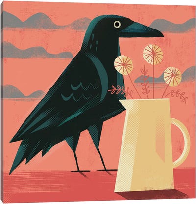 Crow With Jug Canvas Art Print - Crow Art