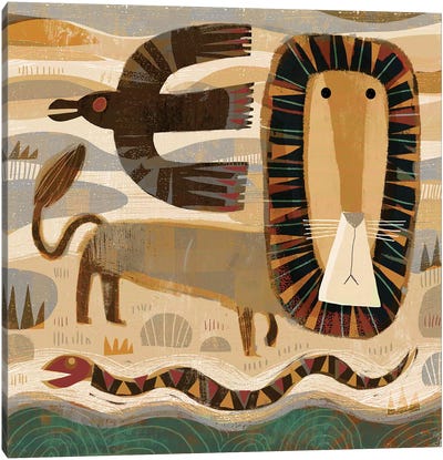 Lion Crow And Snake Canvas Art Print - Snake Art