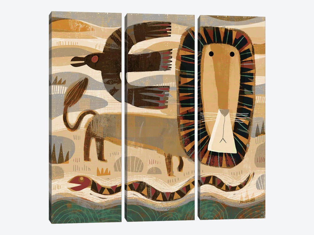 Lion Crow And Snake by Gareth Lucas 3-piece Art Print