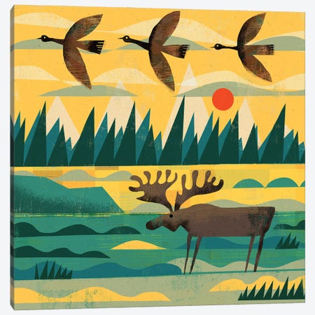A Moose And Three Goose Canvas Print #GLS29} by Gareth Lucas Canvas Art