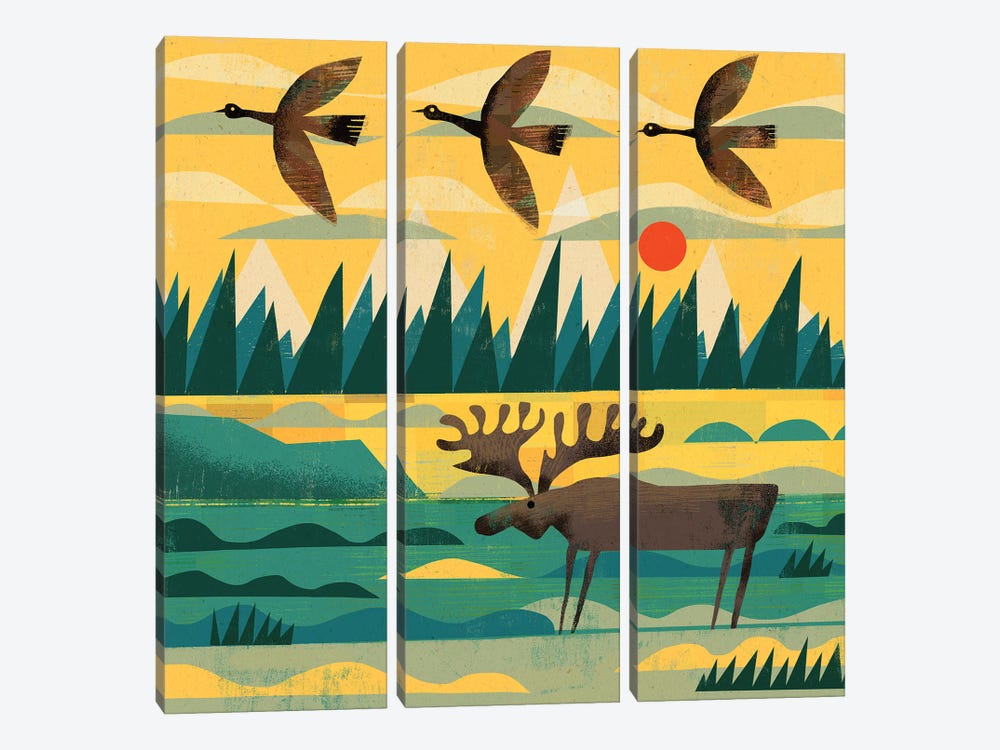 A Moose And Three Goose by Gareth Lucas 3-piece Canvas Artwork