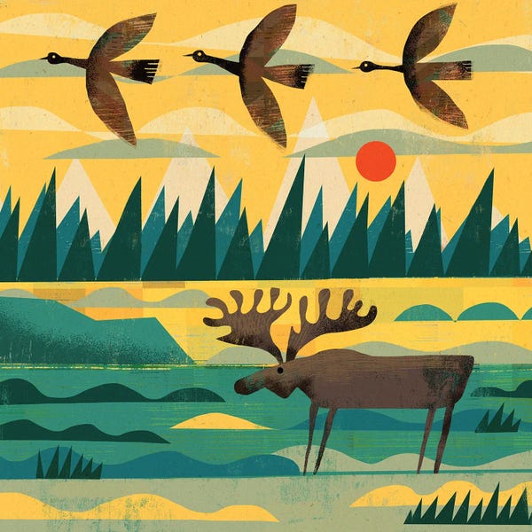 Mid-Century Modern Animals: A Moose And Three Goose by Gareth Lucas