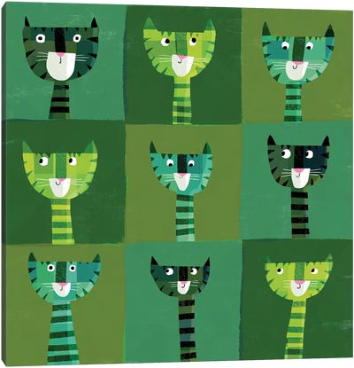 Green Cats Canvas Art Print - Gareth Lucas