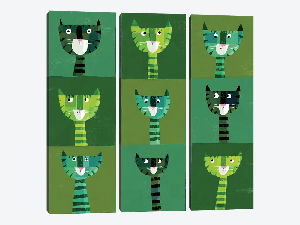 Green Cats by Gareth Lucas 3-piece Canvas Art