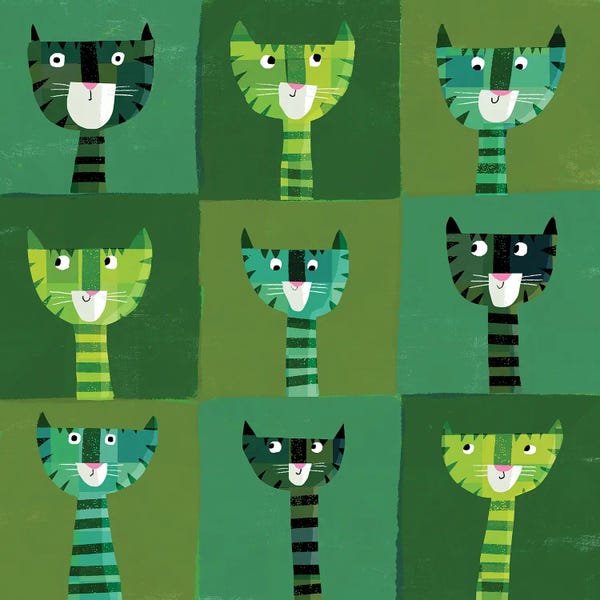 Mid-Century Modern Animals: Green Cats by Gareth Lucas