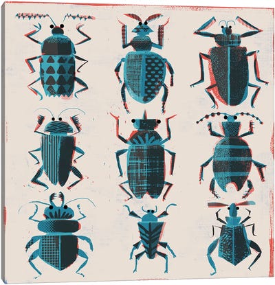 Halftone Bugs Canvas Art Print - Beetle Art