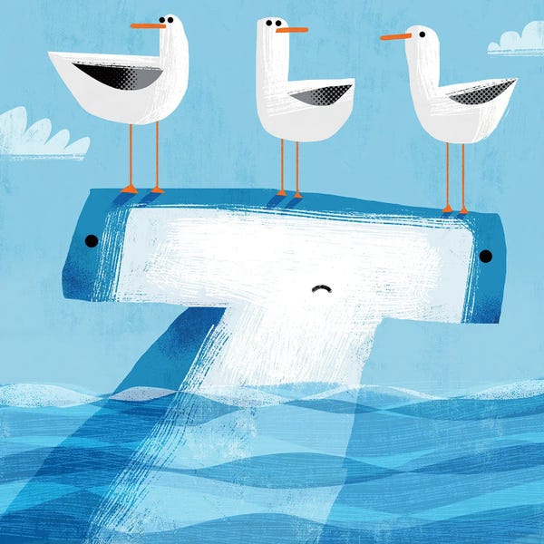 Mid-Century Modern Animals: Hammerhead With Pesky Gulls by Gareth Lucas