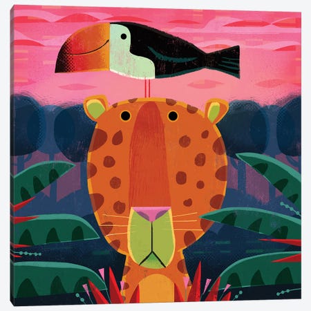 Leopard With Pesky Toucan Canvas Print #GLS37} by Gareth Lucas Canvas Art