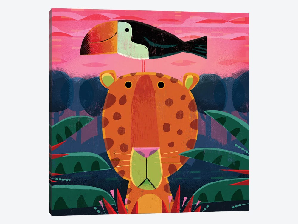 Leopard With Pesky Toucan by Gareth Lucas 1-piece Art Print