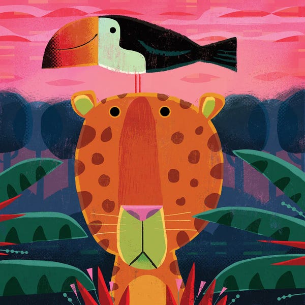 Mid-Century Modern Animals: Leopard With Pesky Toucan by Gareth Lucas