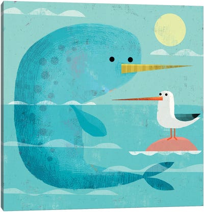 Narwhal And Narbird Canvas Art Print - Gull & Seagull Art