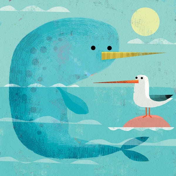 Kids Ocean Life Art: Narwhal And Narbird by Gareth Lucas