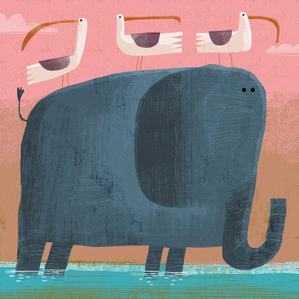 Mid-Century Modern Animals: Elephant With Pesky Birds by Gareth Lucas