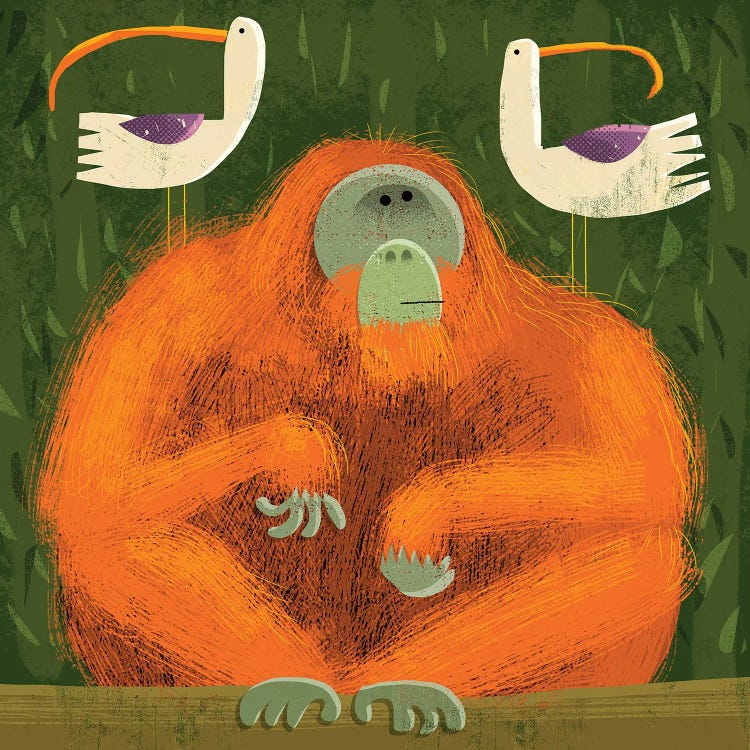 Orangutan With Pesky Birds by Gareth Lucas wall art