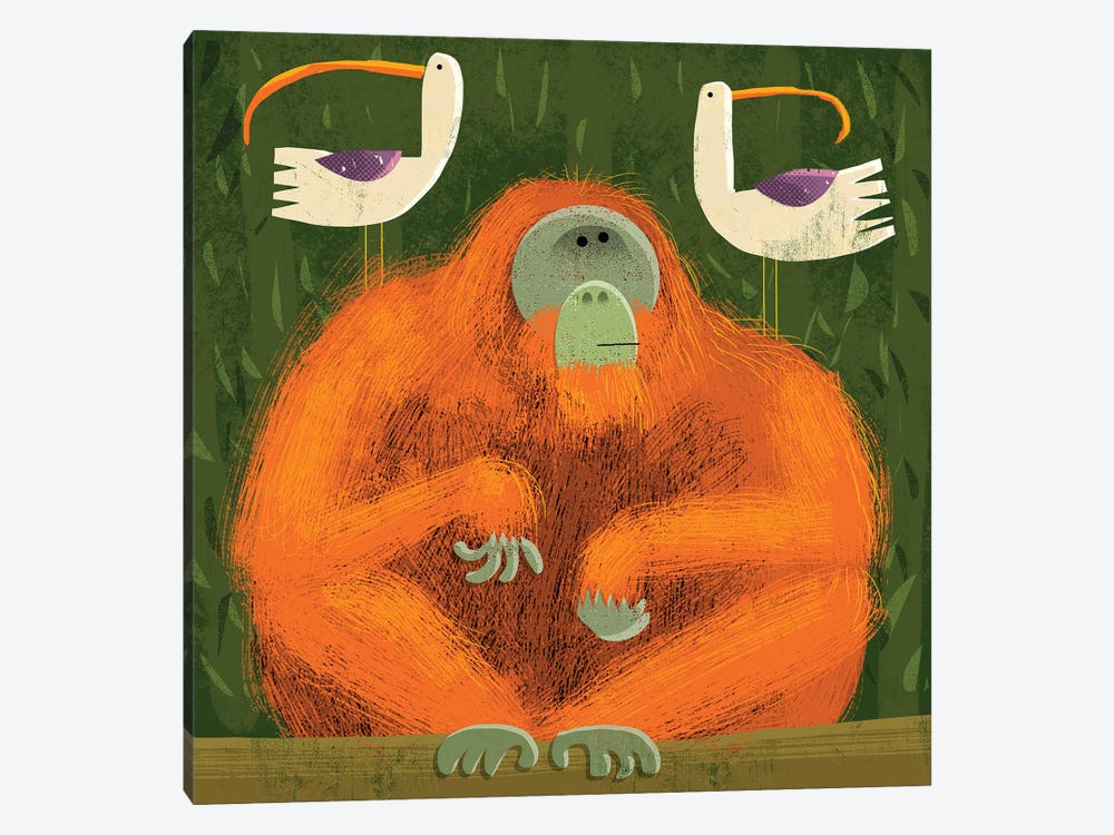 Orangutan With Pesky Birds by Gareth Lucas 1-piece Art Print