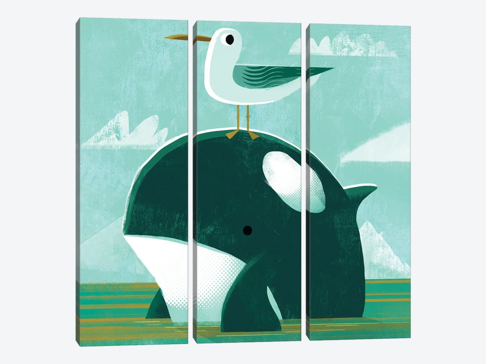 Orca With Pesky Gull by Gareth Lucas 3-piece Canvas Art