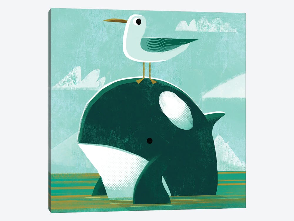 Orca With Pesky Gull by Gareth Lucas 1-piece Canvas Artwork