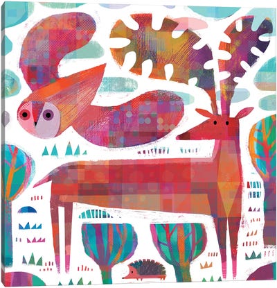 Owl Deer And Hedgehog Canvas Art Print - Hedgehogs