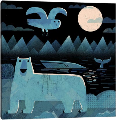 Bear Whale And Owl Canvas Art Print - Polar Bear Art