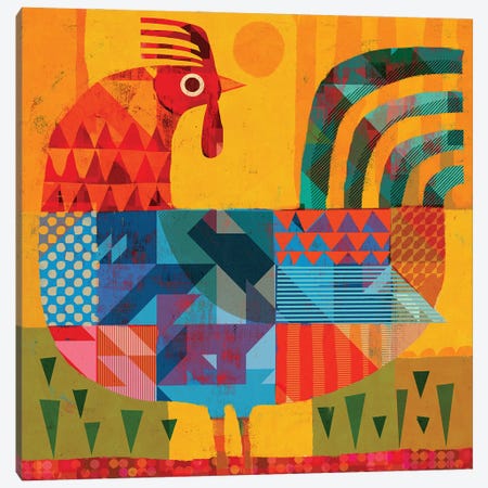 Patchwork Rooster Canvas Print #GLS57} by Gareth Lucas Canvas Wall Art