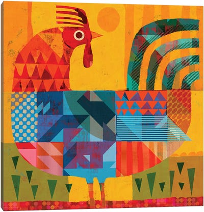 Patchwork Rooster Canvas Art Print - Gareth Lucas