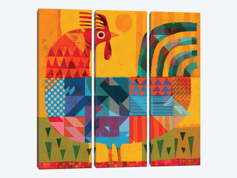 Patchwork Rooster by Gareth Lucas 3-piece Art Print