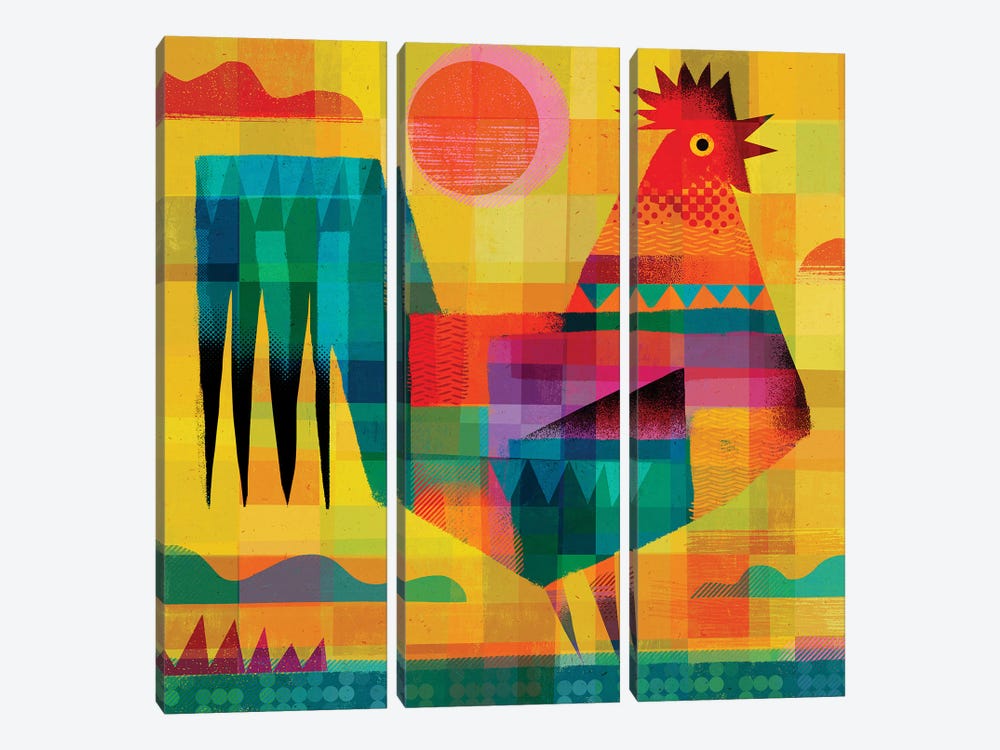 Patchwork Rooster Iii by Gareth Lucas 3-piece Canvas Wall Art