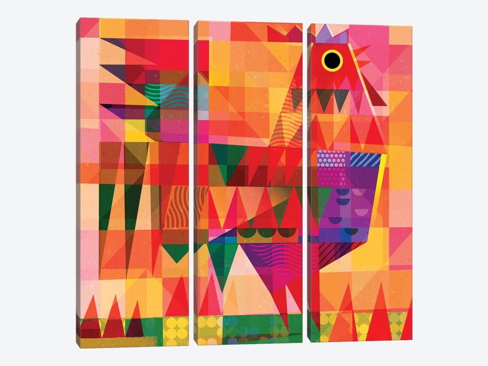 Patchwork Rooster Iv by Gareth Lucas 3-piece Canvas Art Print