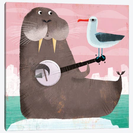 Banjo Walrus With Gull Canvas Print #GLS5} by Gareth Lucas Canvas Print