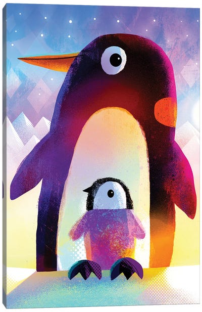 Penguin And Baby Canvas Art Print - Gareth Lucas