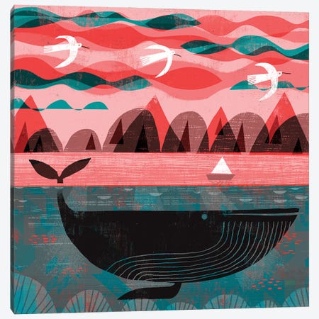 Pink Sky Whale Canvas Print #GLS62} by Gareth Lucas Canvas Art