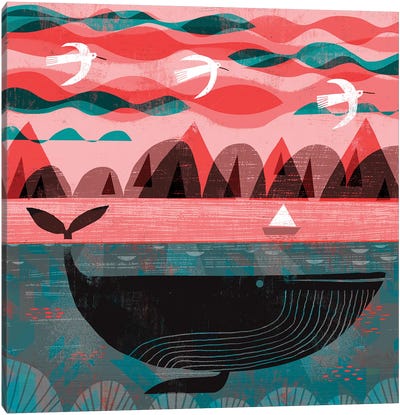 Pink Sky Whale Canvas Art Print - Gareth Lucas