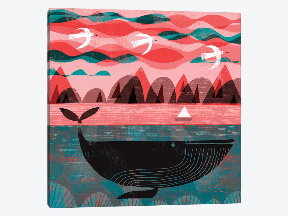 Pink Sky Whale by Gareth Lucas 1-piece Canvas Print