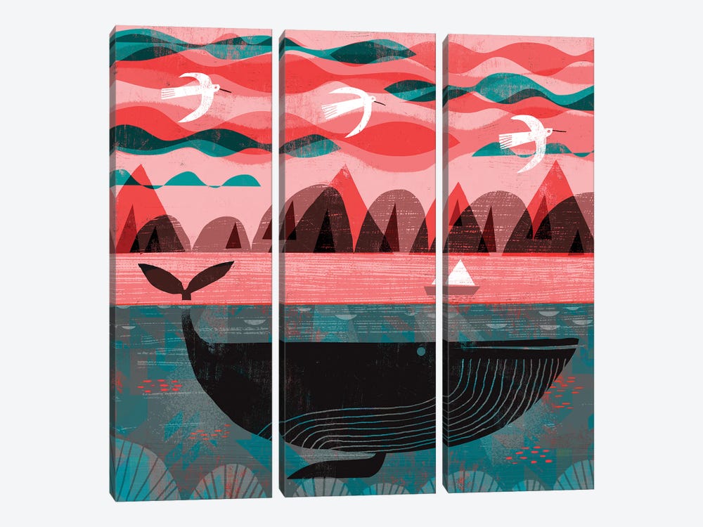 Pink Sky Whale by Gareth Lucas 3-piece Canvas Art Print