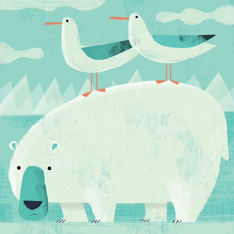 Polar Bear With Pesky Gulls