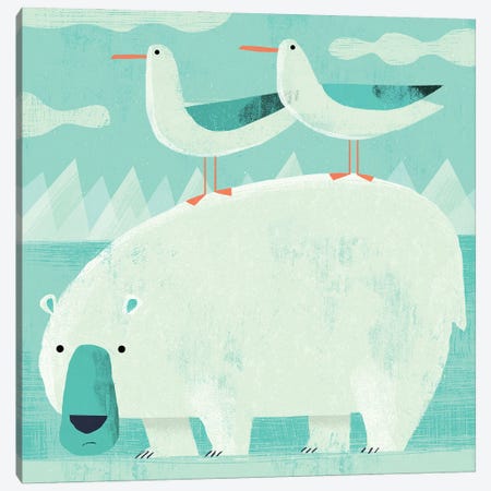 Polar Bear With Pesky Gulls Canvas Print #GLS63} by Gareth Lucas Canvas Wall Art
