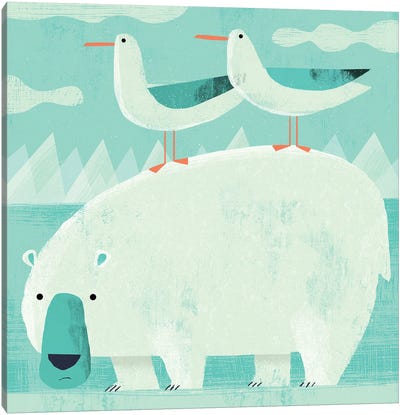 Polar Bear With Pesky Gulls Canvas Art Print - Gareth Lucas