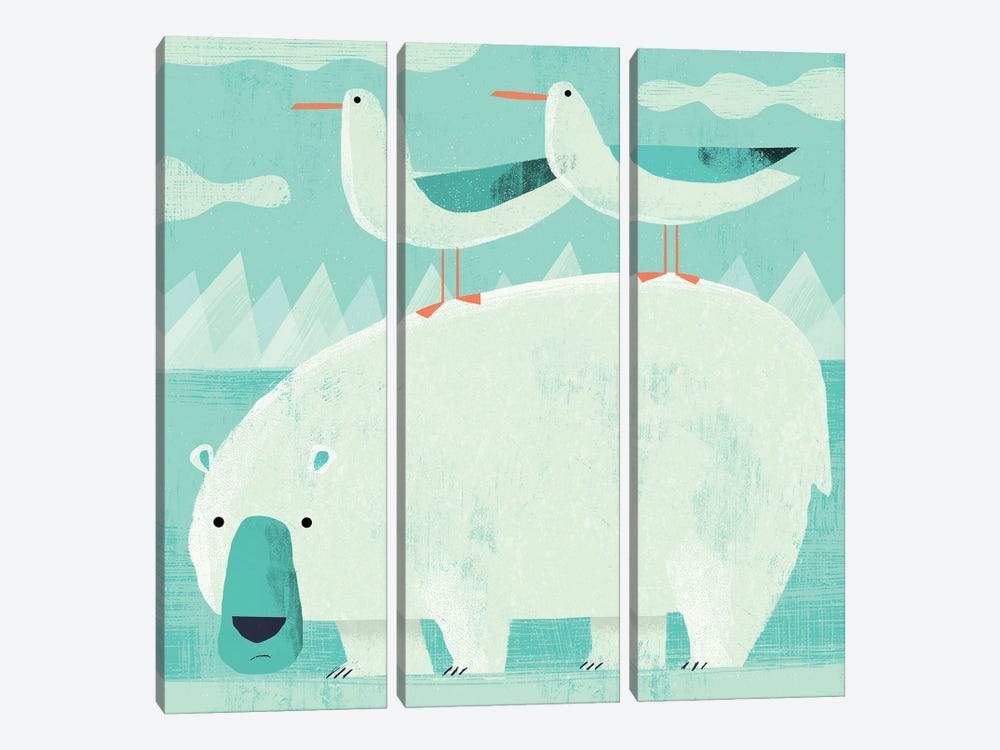 Polar Bear With Pesky Gulls by Gareth Lucas 3-piece Canvas Wall Art