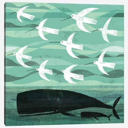 Whale And Flying Birds Canvas Print #GLS67} by Gareth Lucas Canvas Print