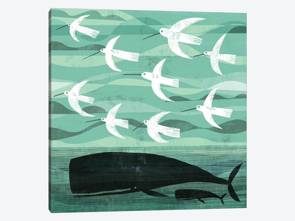 Whale And Flying Birds by Gareth Lucas 1-piece Canvas Art